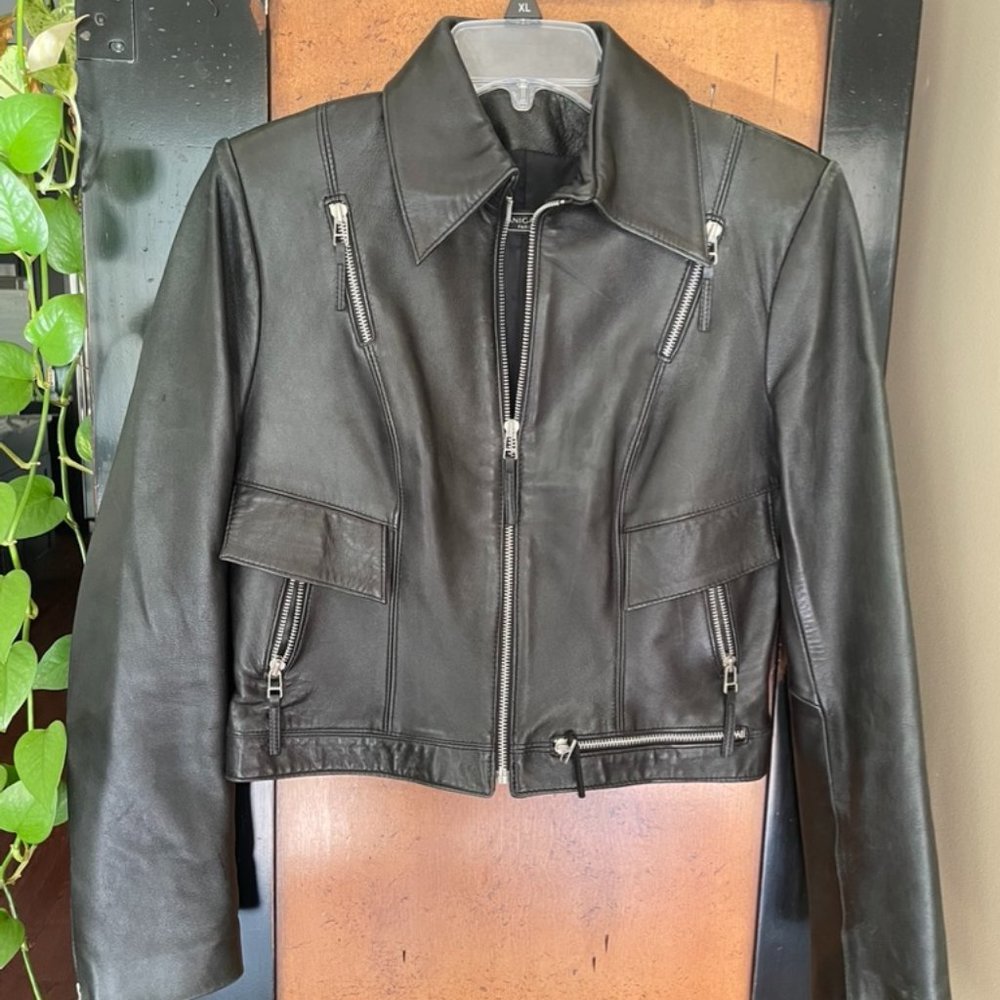 Manigance Paris Black Leather Moto Jacket sz 40 US M